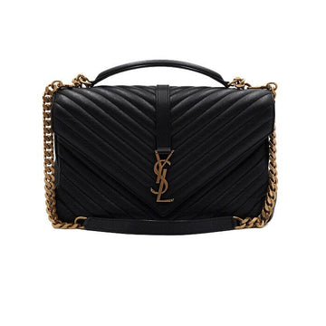SAINT LAURENT 600278 ブラック レザー YSL ゴールド ロゴ デコレーション コレッジ ラージ トートバッグ 兼 ショルダーバッグ aa62412 154508990