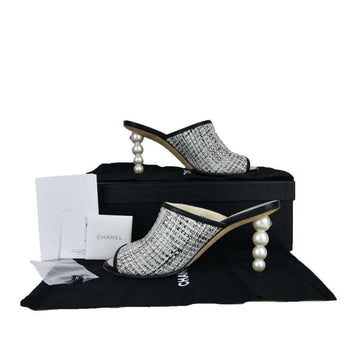 CHANEL Tweed Pearl Mule Sandals 13638 154511525