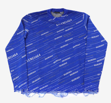 BALENCIAGA ディストレスニットブルー M 8316547927 154406480