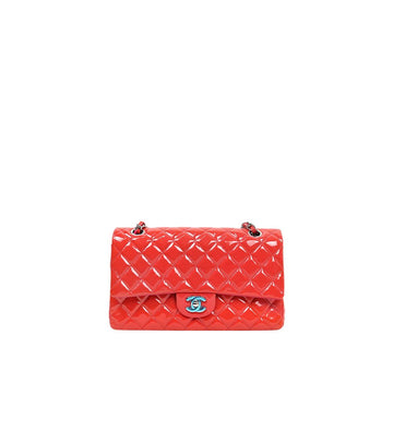 CHANEL Red Medium Patent Double Flap Classic Shoulder Bag 48271 154536154