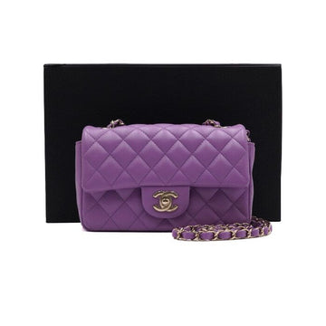 CHANEL Purple Lambskin New Mini Classic Flap Shoulder Bag with Champagne Gold Chain A69900 154565306
