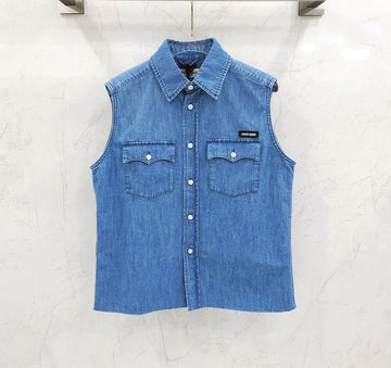 Miu Miu Sleeveless Chambray Shirt Blue GWC124 150101438