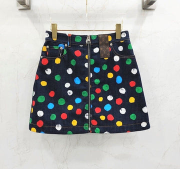 Louis Vuitton x X Yayoi Kusama Dot Denim Skirt 140197163