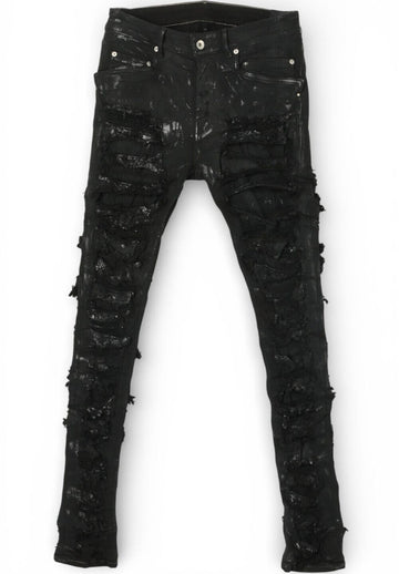 Rick Owens DRKSHDW TYRONE CUT Slashed Foil Coated Jeans Black 37937436
