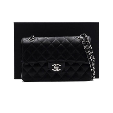 CHANEL Black Caviar Classic Small Flap CC Silver Chain Shoulder Bag A01113 154670305