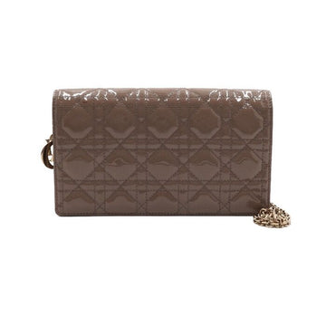 Dior Lady Beige Cannage Patent Clutch with Gold Chain Crossbody Bag 62510 154670308