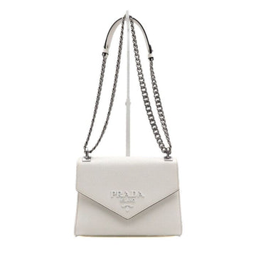 PRADA Monochromer Saffiano Leder Schultertasche mit silberner Kette 1BD127 154670320