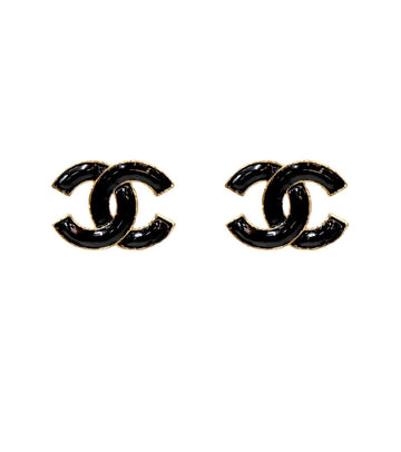 CHANEL Black Enamel Gold CC Earrings 51033 154701286