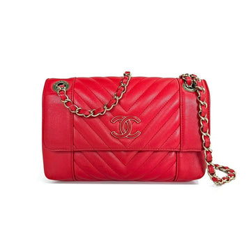 CHANEL Chevron Flap Chain Shoulder Bag Red 27 AS0260 154755533