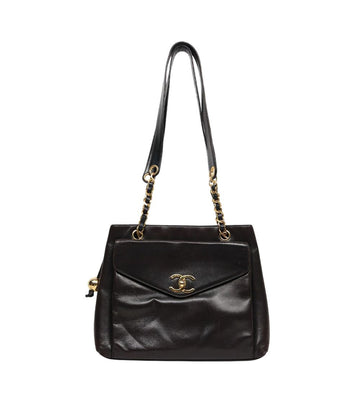 CHANEL Schwarze Lammleder Chain Shoulder Bag mit Golden Ball CC Pocket 51133 154784221