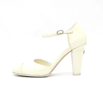 CHANEL Ivory Patent Strap Women's Shoes 38568 154876797