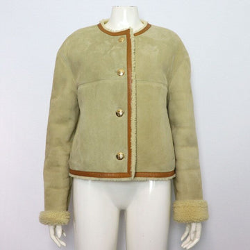Celine Shearling Lambskin Women's Mustang Jacket with Gold Buttons 2F269352O 154877615