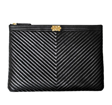 CHANEL Lambskin Chevron Boy Clutch New Medium 7247721299 76274913