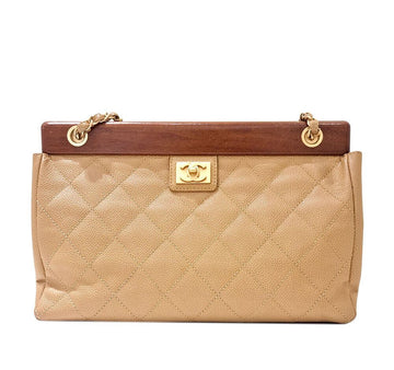 CHANEL Caviar Wood Chain Shoulder Bag 7210653582 73269295