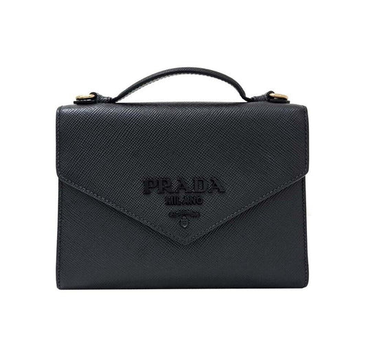 PRADA モノクローム サフィアーノ ショルダーバッグ 1BD317 6375873596 35926677