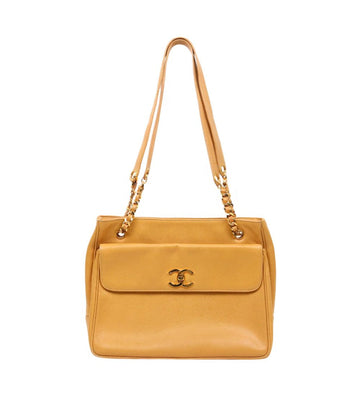 CHANEL ベージュキャビアCCポケットチェーンショルダーバッグ 54877 155009925