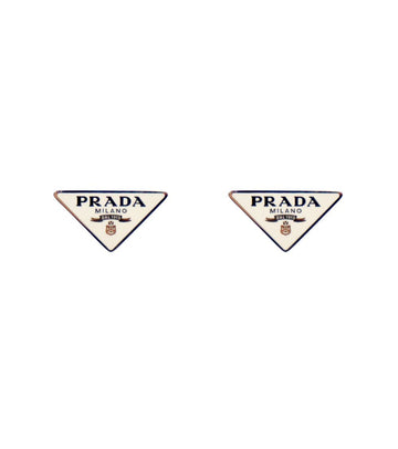 Prada Silver 925 White Triangle Logo Earrings 55246 155010074