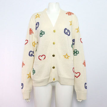 GUCCI アイボリーリネンコットン混合シンボルジャカードユニセックスカーディガン 626642 155013053