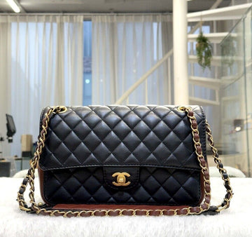 CHANEL Lambskin Wide Flap Bag Black Gold AS2229 30 Series J040901 154939734