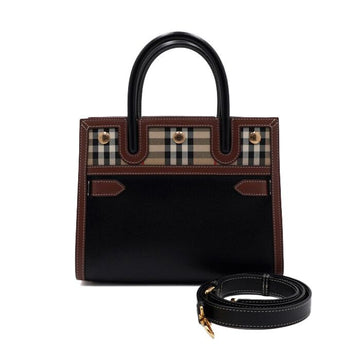 BURBERRY ブラック ヴィンテージ チェック ミニ タイトル バッグ トート バッグ 兼 ショルダーバッグ 8025266 155065925