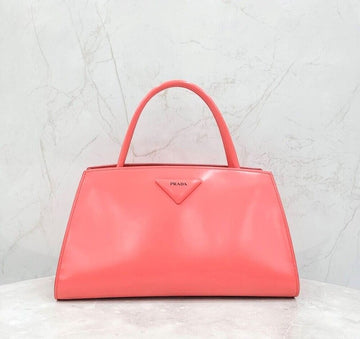 Prada Pink Triangle Logo Brush Leather Tote Bag 144578792
