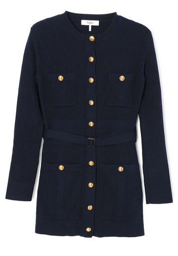 Chloe Wool Knit Long Cardigan Navy 113785298