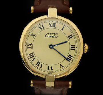 CARTIER Musterd Vermeil Quarz Lederband Braun Gold 30MM 8394656052 154664596