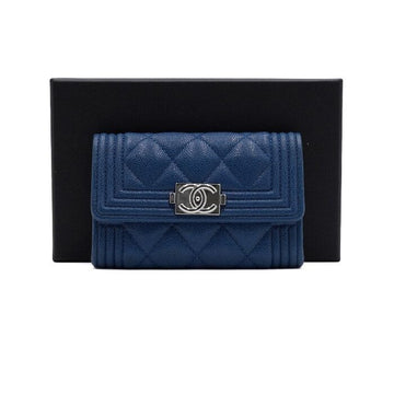 CHANEL Dunkelblaue Caviar-Quilted Boy Flap Kartenetui Kartenetui A80603 155261989