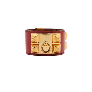 HERMES レッドレザーメドールゴールドメタルブレスレット女性用ブレスレット aa62935 155261999