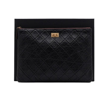 CHANEL A82725 2.55 Black Vintage Calfskin Gold Hardware New Medium Clutch Bag 255 155300564