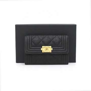 CHANEL Black Caviar Quilted Boy Flap Card Case aa62995 155303480