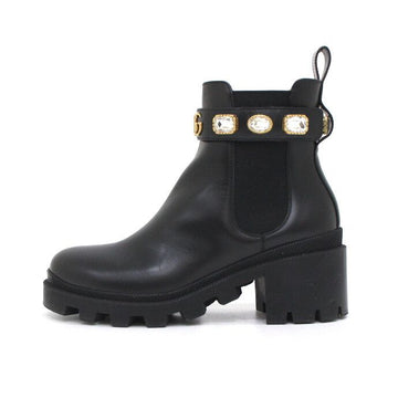 GUCCI 550036 ブラックレザー GGマーモント クリスタル レディース アンクルブーツ aa62969 155307409