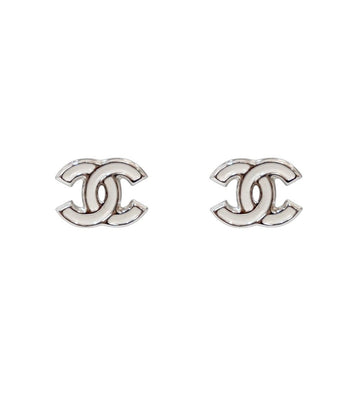 CHANEL White CC Silver Earrings 56030 155303160