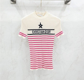 Dior Riviera Stripe Short Sleeve Knit Pink 244S15PO730 147371530