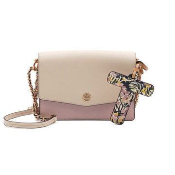 TORY BURCH アイボリーピンクツートンレザーチェーンショルダーバッグ兼クロスバッグ aa63073 155425577
