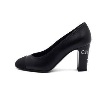 CHANEL Black Leather Crystal Back Heel Logo Pumps for Women G34991 155430511