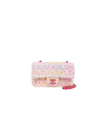 CHANEL White Tweed Logo New Mini 56998 155490911