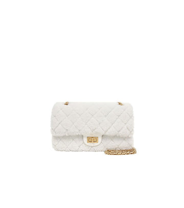CHANEL 2.55 Medium White Shearling Shoulder Bag 56701 155490913