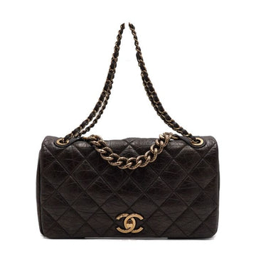 CHANEL Vintage Brown Calfskin Leather Gold Chain Shoulder Bag A67129 155494077