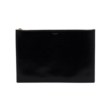 Saint Laurent Shiny Black Leather Pouch with Gold Logo for Unisex - Large aa63109 155494166