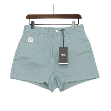 Fendi Light Blue Cotton Embroidered Logo Women's Shorts 835 155517977