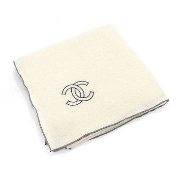 CHANEL Ivory Cashmere CC Logo Embroidered Scarf aa63233 155518527