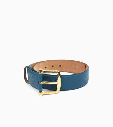 GUCCI Blauer Jacquard-Leder-Goldgürtel 15273 155525344