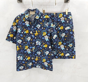 Gucci Flower Print Cotton Short Sleeve Shirt and Pants Set 155231039
