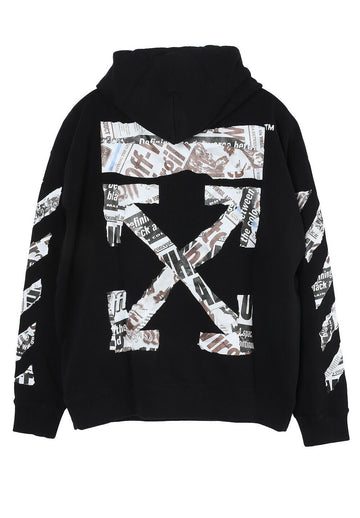 OFF WHITE NEWSPAPER ARROW スケートフーディ ブラック OMBB085F25FLE00E1001 151641909
