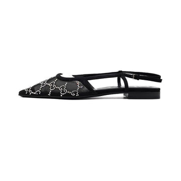 GUCCI Schwarze Mesh Kristall GG Slingback Damen Sandalen 771662 155605441