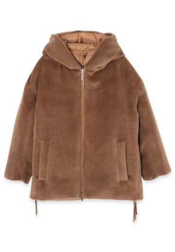 MAXMARA オリビア キューブ OLIVIA アルパカ&ウール ダウン パーカー キャメル 2529486105600 026 151142984