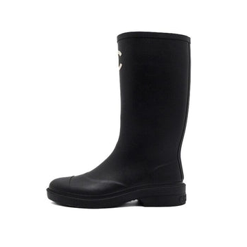 CHANEL G39620 Black Cow Chuck Rubber Women's Rain Boots aa63345 155635701