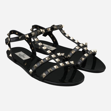 Valentino 6S Rockstud Flat Sandals Black 8W2S0H38 PVS 0NO 150699526