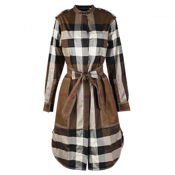 Burberry Check Shirt Dress Dark Birch Brown 8057439 A9011 55653139 [P]
